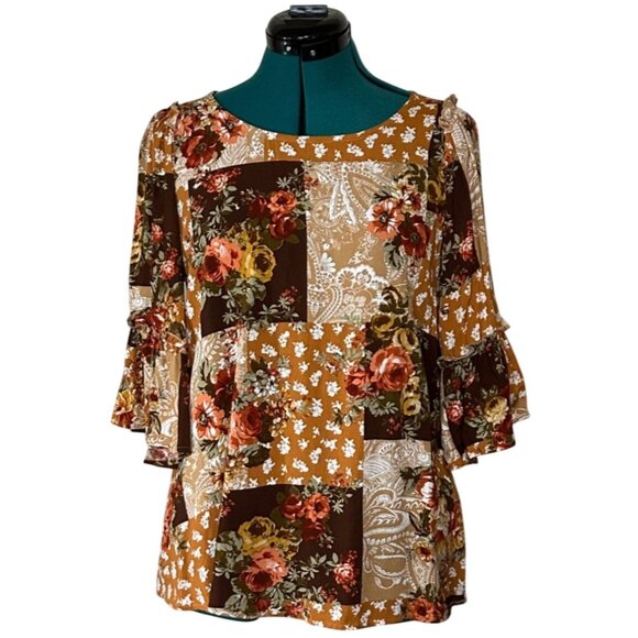 Lot of 2 ANDREE By Unit Brand Colorful Floral Blouses 100% Rayon Women's Size S - Picture 12 of 16